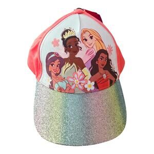 NEW Disney Girls Toddler Princess Adjustable Cap Hat in Pink & Rainbow Glitter